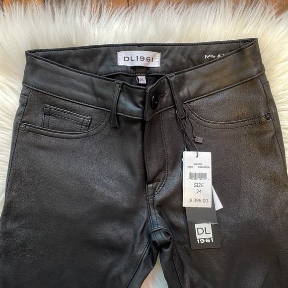NWT DL1961 Emma Power Legging Leather & Coated Jeans Poseidon - Picture 11 of 17